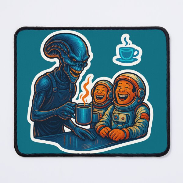 Item preview, Alien Barista Serving Coffee To Laughing Astronauts designed and sold by Fantasy Masterpiece.