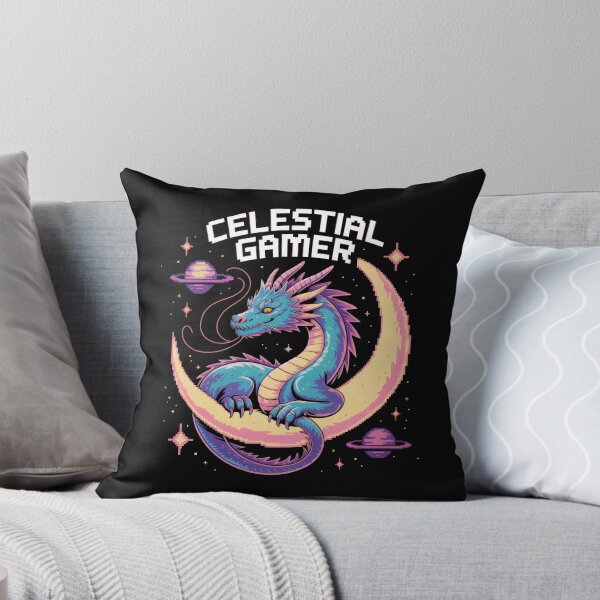 Item preview, Celestial Gamer Pixel Dragon Design with Crescent Moon and Retro Fantasy Vibes designed and sold by SplashTastic.