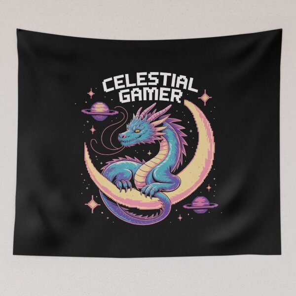 Item preview, Celestial Gamer Pixel Dragon Design with Crescent Moon and Retro Fantasy Vibes designed and sold by SplashTastic.