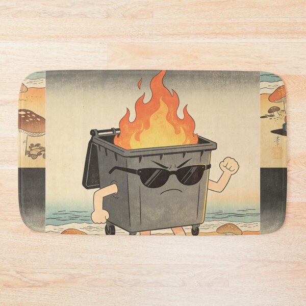 Item preview, Ukiyo-e Burning Dumpster Fire Art - Angry Trash Can Warrior on the Beach - Japanese Woodblock Print Style designed and sold by Cherrydora.