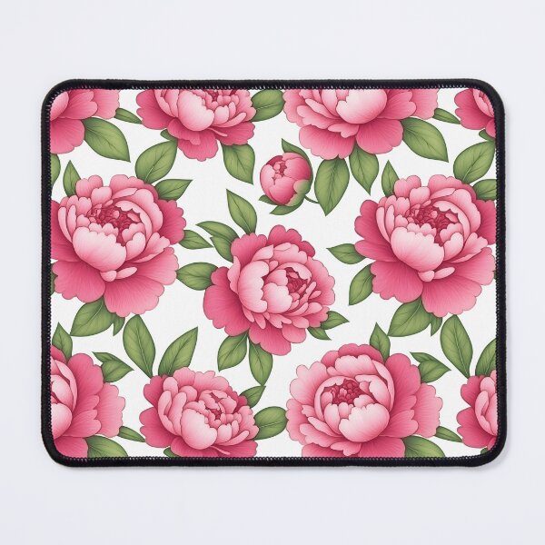 Item preview, This image shows a repeating pattern of beautiful, detailed pink peonies with lush green leaves against a white backdrop, showcasing elegant floral artistry. designed and sold by rujlaphusstudio.