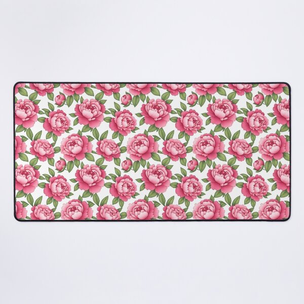 Item preview, This image shows a repeating pattern of beautiful, detailed pink peonies with lush green leaves against a white backdrop, showcasing elegant floral artistry. designed and sold by rujlaphusstudio.