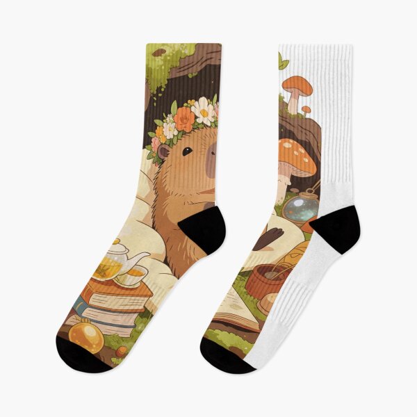 Item preview, Cozy Capybara Cottagecore Reading Time | Whimsical Flower Crown Forest Tea Party Illustration designed and sold by Cherrydora.