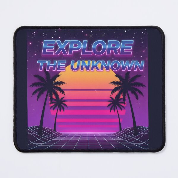 Item preview, Explore the Unknown Synthwave Sunset Design with Grid, Palms and Retro Neon Vibes designed and sold by SplashTastic.