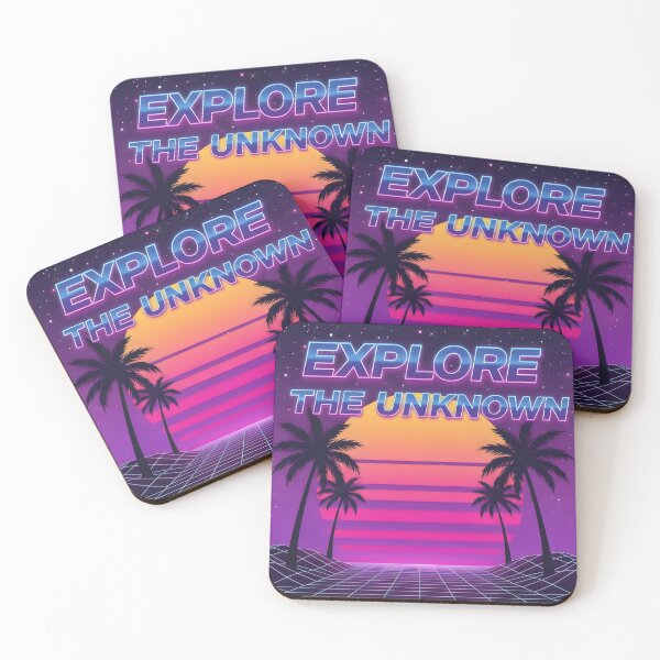 Item preview, Explore the Unknown Synthwave Sunset Design with Grid, Palms and Retro Neon Vibes designed and sold by SplashTastic.