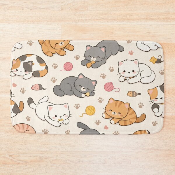 Item preview, Kawaii kittens in a patterned design, excellent for household items such as bedrooms, bathrooms. designed and sold by RUCIOMORO_TSHIRTS_.