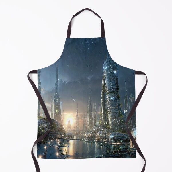 Item preview, Futuristic Cityscape Under a Shimmering Crescent Moon designed and sold by jecphotography and art.