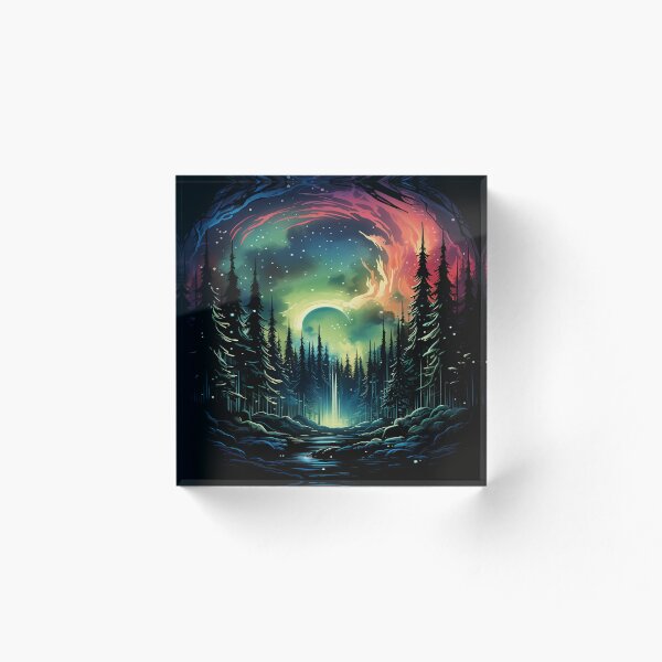 Aperçu de l'œuvre Forêt Mystique Nocturne – Paysage Fantaisie avec Aurore Boréale et Lune | Art Numérique créée et vendue par ElGrandeDesign.