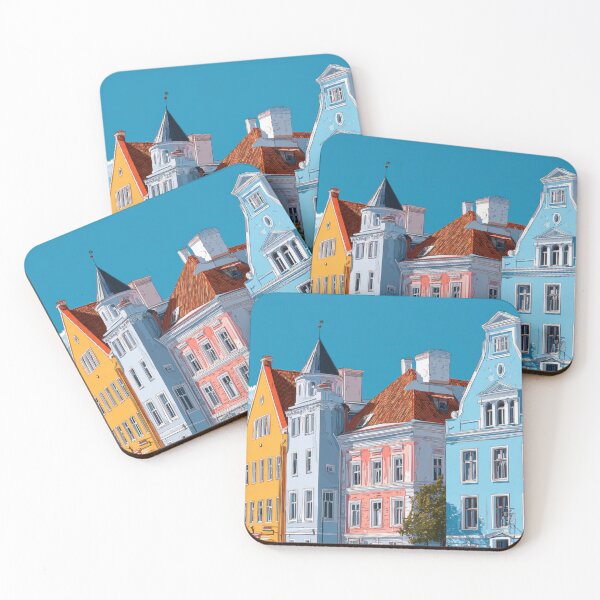 Item preview, Colorful buildings in a city street designed and sold by anytka.