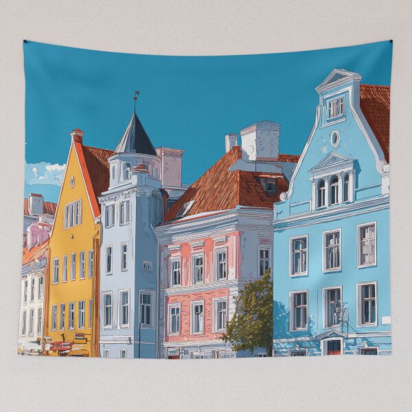 Item preview, Colorful buildings in a city street designed and sold by anytka.