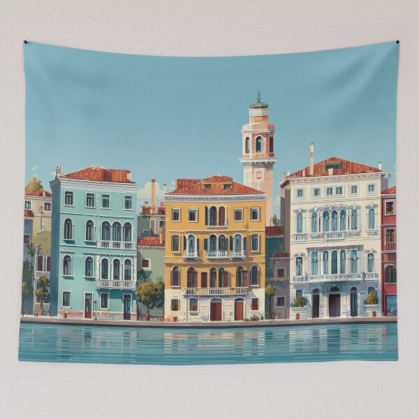 Item preview, Colorful buildings along a waterway designed and sold by anytka.