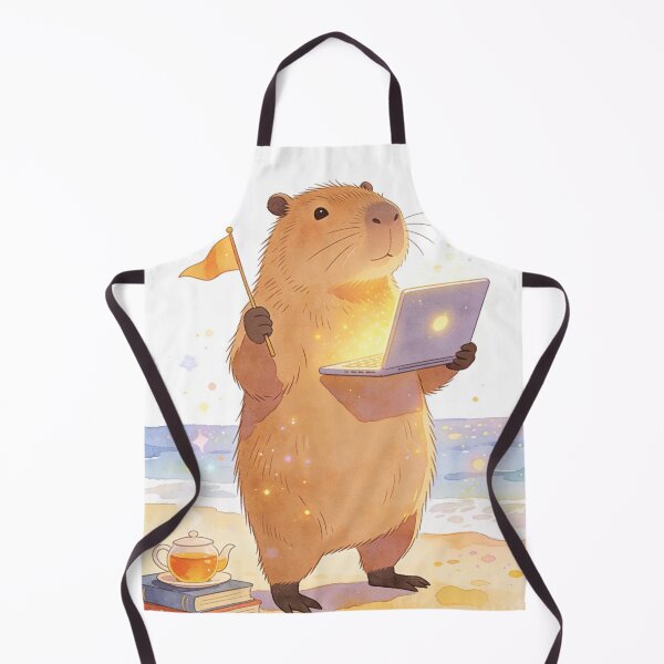 Item preview, Cozy Capybara Digital Nomad: Watercolor Beach Life with Glowing Laptop and Tea designed and sold by Cherrydora.