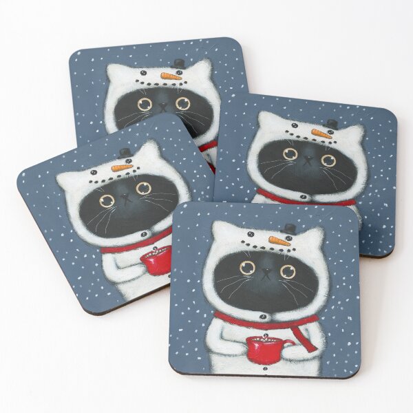 Item preview, Snowcat and Hot Cocoa designed and sold by KilkennyCat Art.
