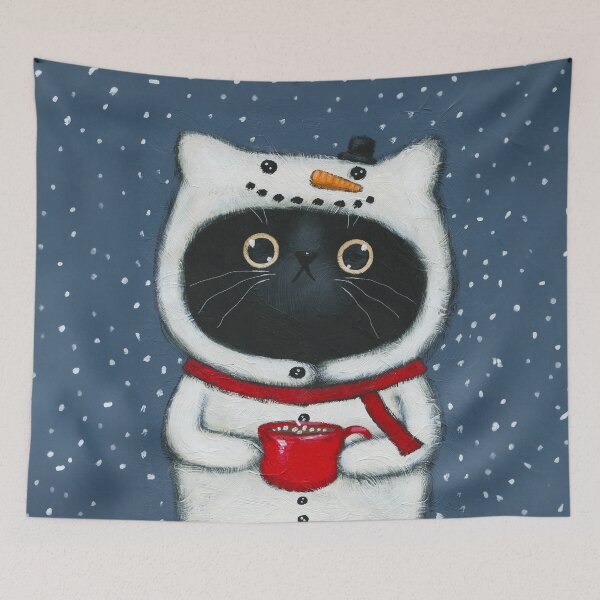 Item preview, Snowcat and Hot Cocoa designed and sold by KilkennyCat Art.