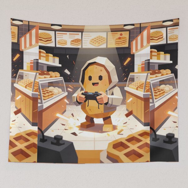 Item preview, Low Poly Cute Potato Character Gaming Intensely in a Cozy Waffle Bakery designed and sold by Cherrydora.