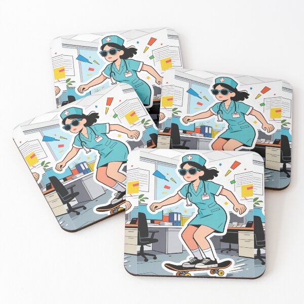 Item preview, Pop Art Skater Nurse with Sunglasses | Cool Healthcare Hero on Skateboard | Busy RN Sticker Style designed and sold by Cherrydora.