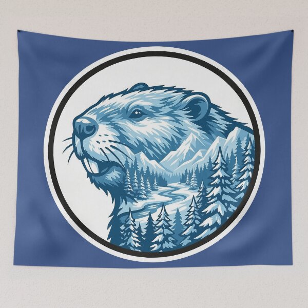 Item preview, Beaver Builder Icy Blue Taiga Forest Double Exposure Art designed and sold by CANDO ART STORE.