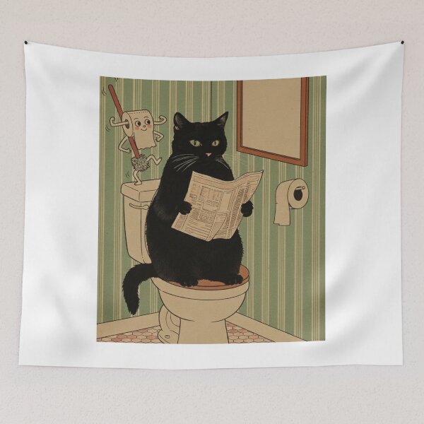 Item preview, bathroom art, funny cat bathroom art, Cat Reading Newspaper designed and sold by AddlPoolart.