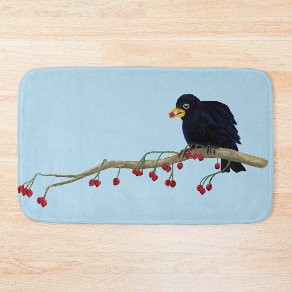 Item preview, Blackbird Perched on a Branch Eating Red Berries designed and sold by Julia Doria.