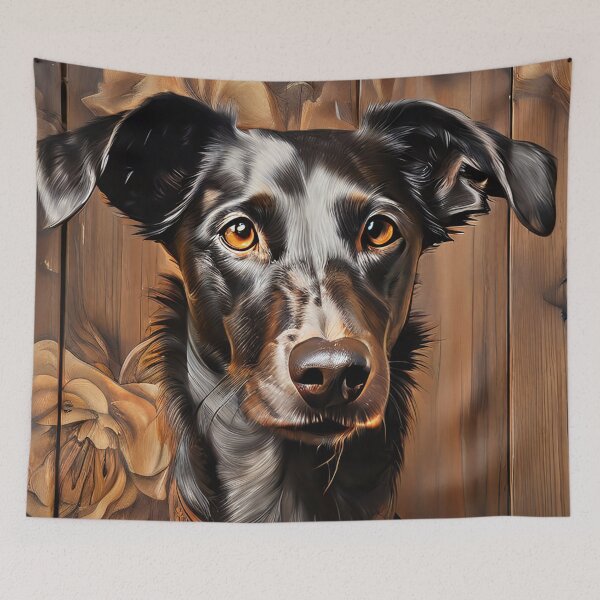 Item preview, Dog with rose in front of wooden wall designed and sold by Mianku | Für das Leben.