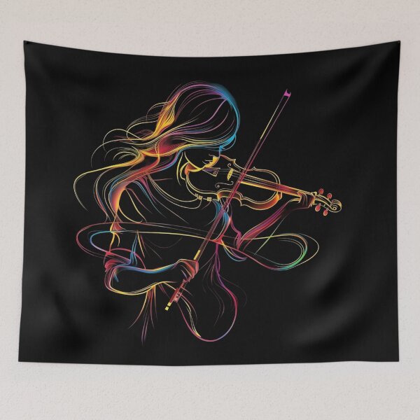 Item preview, Neon Violinist Line Art – Colorful Music Illustration designed and sold by Kruti Collection.