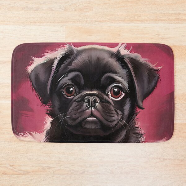 Item preview, Black pug on pink plush cushion designed and sold by Mianku | Für das Leben.