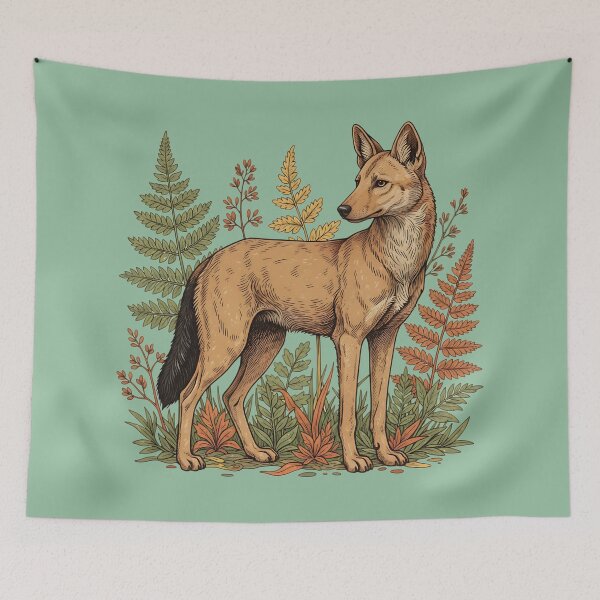 Item preview, Asian Wild Dog Among Autumn Ferns Vintage Woodland Illustration designed and sold by BirdsnStuff.