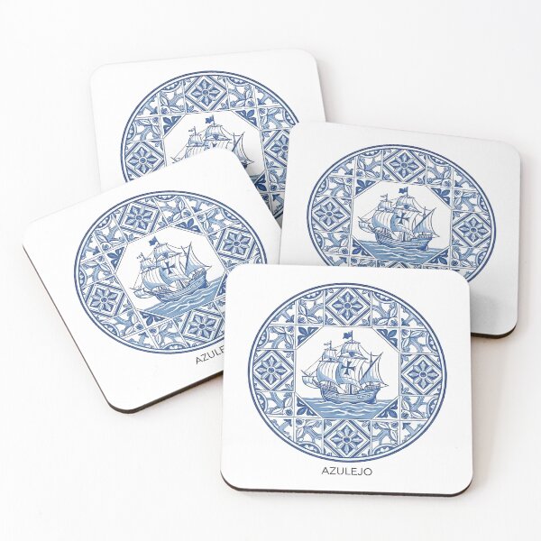 Item preview, Portuguese Azulejo Tile Caravel Ship Blue White Pattern designed and sold by k3rstman1.