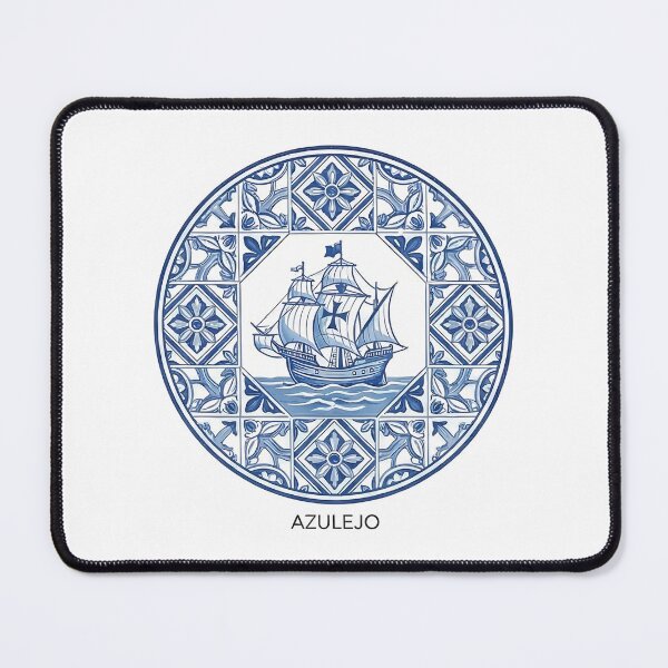 Item preview, Portuguese Azulejo Tile Caravel Ship Blue White Pattern designed and sold by k3rstman1.