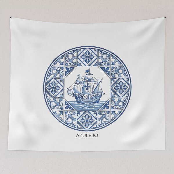 Item preview, Portuguese Azulejo Tile Caravel Ship Blue White Pattern designed and sold by k3rstman1.