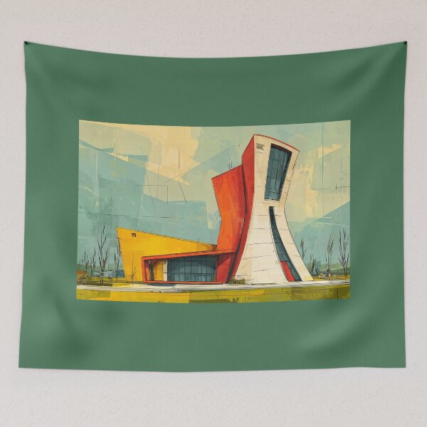 Item preview, Command the Skyline with Bold Red and Yellow Surreal Futuristic Geometric Architecture designed and sold by OlfactoART Studio.