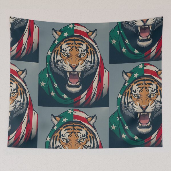 Item preview, A TIGER WITH A PATRIOTIC FLAG designed and sold by infinitearte.