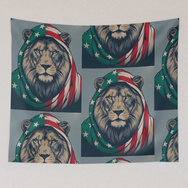 Item preview, A LION WITH A PATRIOTIC FLAG designed and sold by infinitearte.