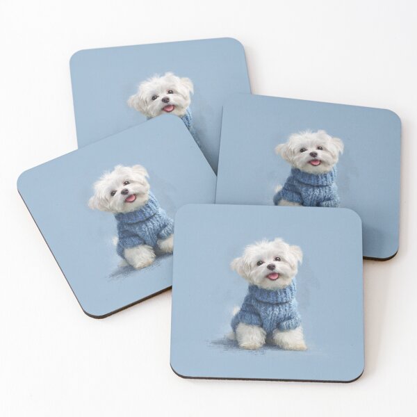 Item preview, Happy Maltese Puppy in Blue Knitted Sweater Art Portrait designed and sold by skibreck.