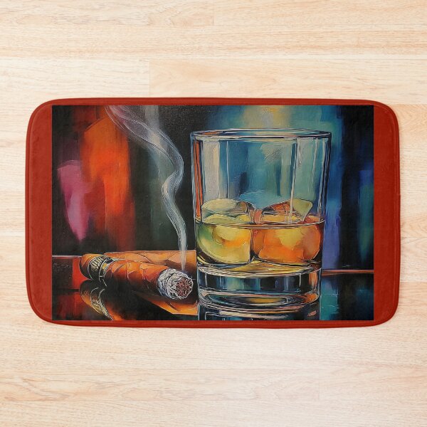 Item preview, Raise a Glass of Whiskey and Ignite a Cigar Against a Vibrant Reflective Backdrop designed and sold by OlfactoART Studio.