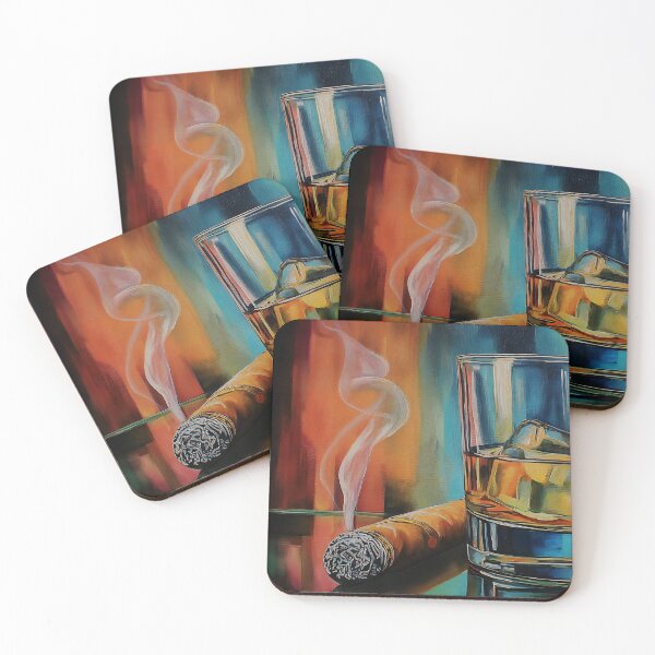 Item preview, Whiskey on Ice with a Smoldering Cigar: Moody Luxury and Colorful Reflections designed and sold by OlfactoART Studio.