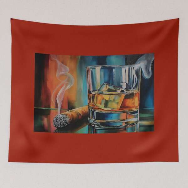 Item preview, Whiskey on Ice with a Smoldering Cigar: Moody Luxury and Colorful Reflections designed and sold by OlfactoART Studio.