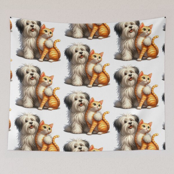 Item preview, Fluffy dog and orange tabby Forever Friends designed and sold by Beyond The Canvas.