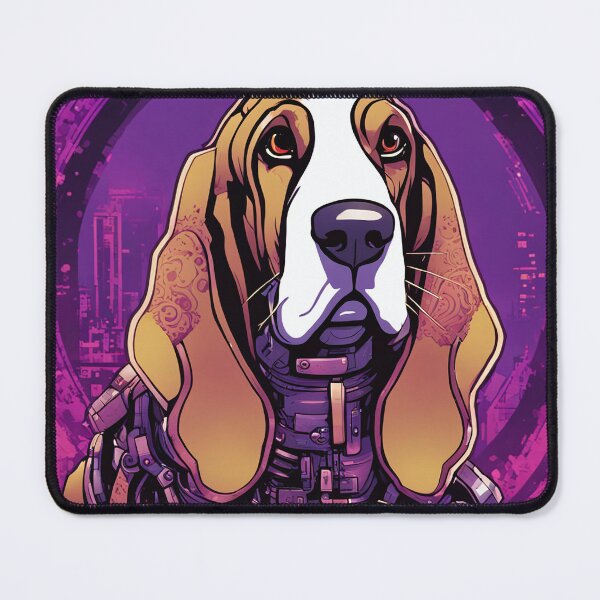 Item preview, Cyberpunk Basset Hound in a futuristic setting designed and sold by Mianku | Für das Leben.