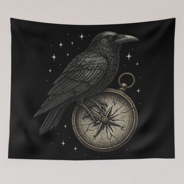 Item preview, Gothic Raven & Cracked Compass – Witchcore Navigation Art – Dark Academia Crow Design designed and sold by Mouraludia.