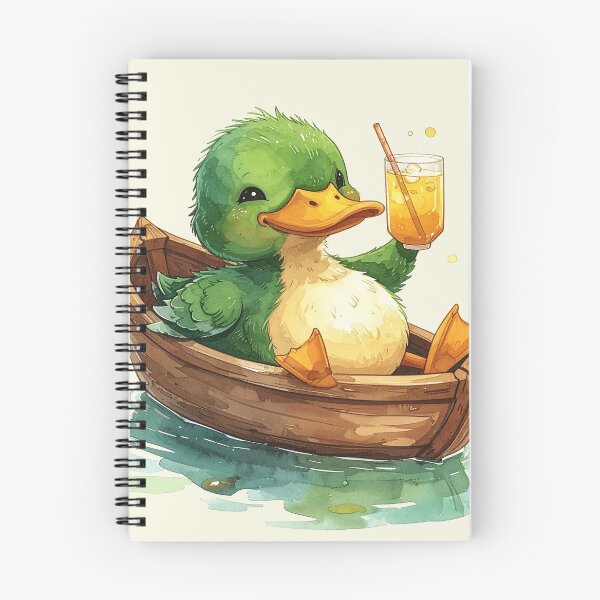 Item preview, green duckling enjoys lemonade in a rowboat designed and sold by LiskoDesign.