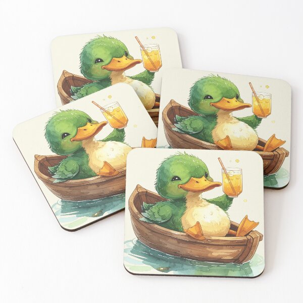 Item preview, green duckling enjoys lemonade in a rowboat designed and sold by LiskoDesign.