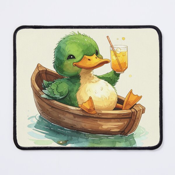 Item preview, green duckling enjoys lemonade in a rowboat designed and sold by LiskoDesign.