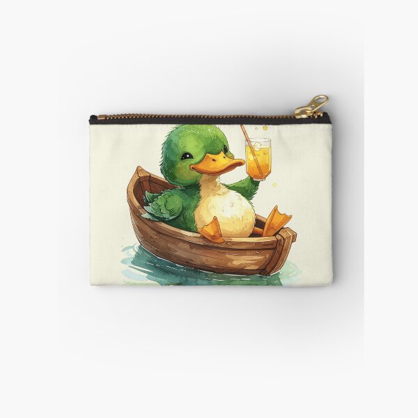 Item preview, green duckling enjoys lemonade in a rowboat designed and sold by LiskoDesign.