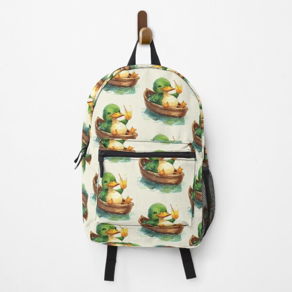 Item preview, green duckling enjoys lemonade in a rowboat designed and sold by LiskoDesign.