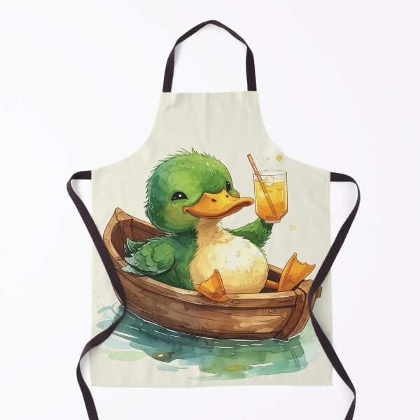 Item preview, green duckling enjoys lemonade in a rowboat designed and sold by LiskoDesign.