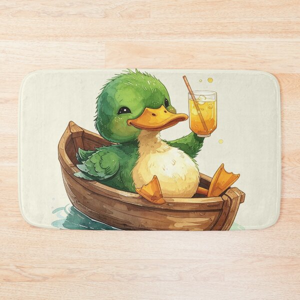 Item preview, green duckling enjoys lemonade in a rowboat designed and sold by LiskoDesign.