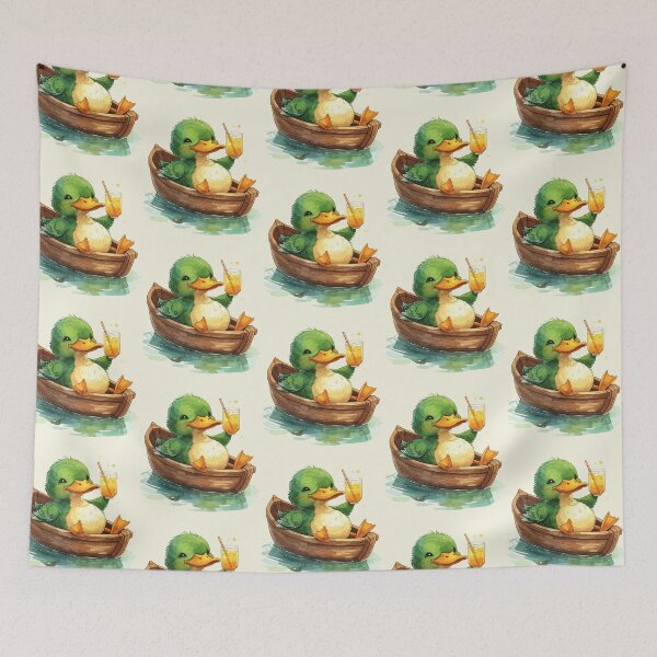 Item preview, green duckling enjoys lemonade in a rowboat designed and sold by LiskoDesign.