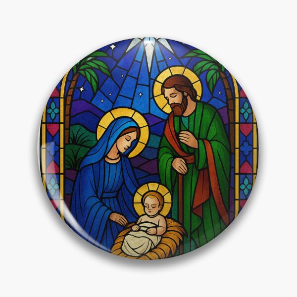 Item preview, Nativity in the Stable – Jewel Tone Stained Glass Window designed and sold by Novel Works Studio.