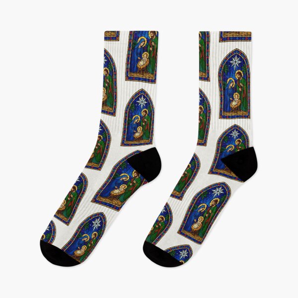 Item preview, Nativity in the Stable – Jewel Tone Stained Glass Window designed and sold by Novel Works Studio.